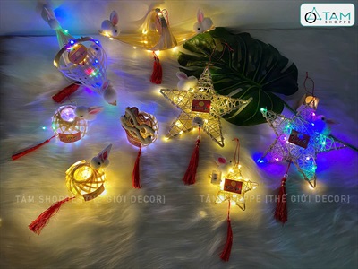 Lồng đèn mây tre con thỏ - đầu lân có đèn Led [Đủ màu - đủ kiểu] LDEN-TRE-02
