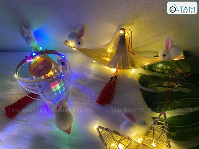 Lồng đèn mây tre con thỏ - đầu lân có đèn Led [Đủ màu - đủ kiểu] LDEN-TRE-02