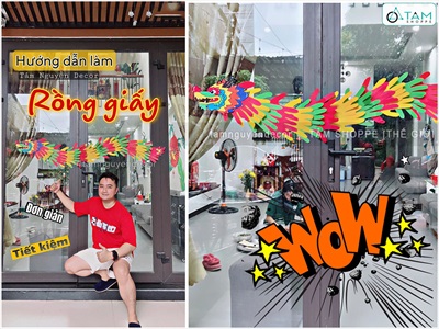 Hướng dẫn làm con rồng giấy dán tường độc lạ, vui mắt chỉ với giấy màu và băng keo 2 mặt - By Tâm Nguyễn Decor