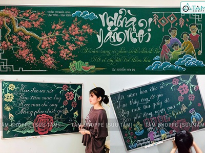 Trầm trồ với những mẫu trang trí bảng Tết đẹp cho lớp học