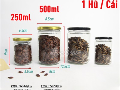 Hủ thuỷ tinh trụ tròn nắp nhôm 250-500ml CLTT-HU-01
