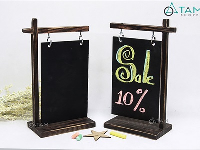 Standee bảng đen treo lệch viết phấn rustic để bàn 17x28cm [2 mặt - bảng tháo được] BANGDEN-06