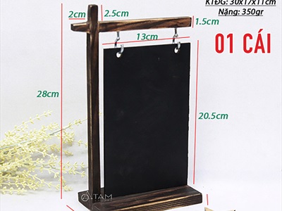 Standee bảng đen treo lệch viết phấn rustic để bàn 17x28cm [2 mặt - bảng tháo được] BANGDEN-06