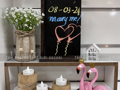 Standee bảng đen treo lệch viết phấn rustic để bàn 17x28cm [2 mặt - bảng tháo được] BANGDEN-06