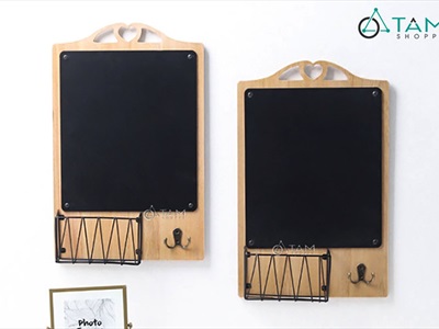Bảng đen menu treo tường có giỏ sắt 30x47cm [Cứng cáp - có móc treo đồ] BANGDEN-08