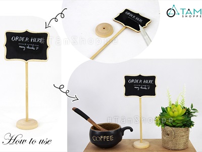 Standee bảng đen viết phấn để bàn đế tròn chân cao 3 kiểu [Tháo lắp - cao 20cm] BANGDEN-09
