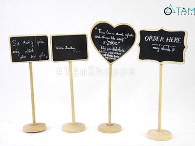 Standee bảng đen viết phấn để bàn đế tròn chân cao 3 kiểu [Tháo lắp - cao 20cm] BANGDEN-09