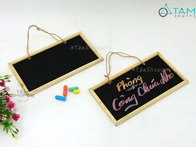 Bảng đen viết phấn viền gỗ treo tường chữ nhật 21x11cm [1 mặt - dây treo] BANGDEN-07