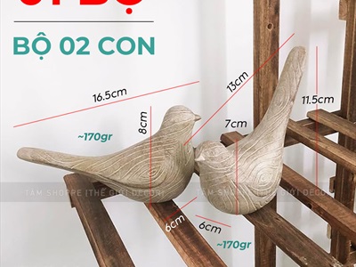 Bộ 2 con chim màu gỗ sọc chiếc lá decor [Đặc ruột - Tự đứng] TCV-CHIM-04
