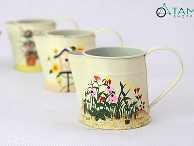 Ca thiếc mini mỏ vịt màu be họa tiết Vintage [in nhiệt - 3 kiểu] CAROTNUOC-01