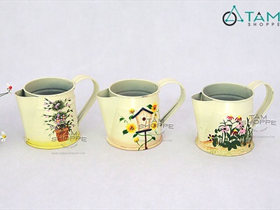 Ca thiếc mini mỏ vịt màu be họa tiết Vintage [in nhiệt - 3 kiểu] CAROTNUOC-01