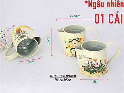 Ca thiếc mini mỏ vịt màu be họa tiết Vintage [in nhiệt - 3 kiểu] CAROTNUOC-01