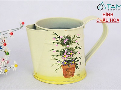 Ca thiếc mini mỏ vịt màu be họa tiết Vintage [in nhiệt - 3 kiểu] CAROTNUOC-01