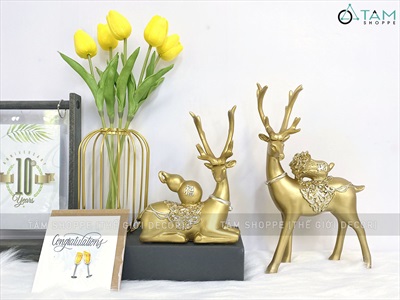 Cặp hươu tài lộc trang trí cao cấp nhiều kiểu [Tinh xảo - Chuẩn đẹp] TCV-HUOU-03