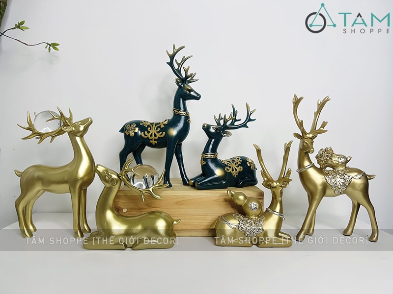 Cặp hươu tài lộc trang trí cao cấp nhiều kiểu [Tinh xảo - Chuẩn đẹp] TCV-HUOU-03