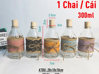 Chai thủy tinh bố ren dáng bom nút bần cao 13cm [5 màu chọn - Kèm nút] CHAILO-HM-04