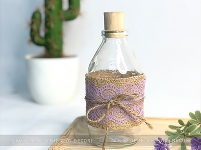 Chai thủy tinh bố ren dáng bom nút bần cao 13cm [5 màu chọn - Kèm nút] CHAILO-HM-04