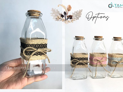 Chai thủy tinh bố ren trụ vuông cao 16cm [5 màu chọn - Kèm nút] CHAILO-HM-05