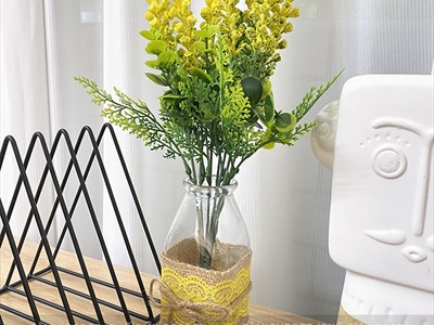 Chai thủy tinh bố ren trụ vuông cao 16cm [5 màu chọn - Kèm nút] CHAILO-HM-05