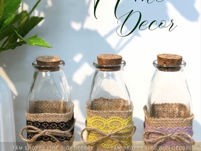 Chai thủy tinh bố ren trụ vuông cao 16cm [5 màu chọn - Kèm nút] CHAILO-HM-05