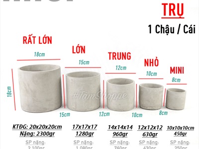 Chậu trồng cây xi măng trụ tròn màu tự nhiên nhiều cỡ CTC-XIMANG-02