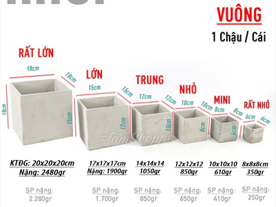 Chậu trồng cây xi măng vuông màu tự nhiên nhiều cỡ CTC-XIMANG-01