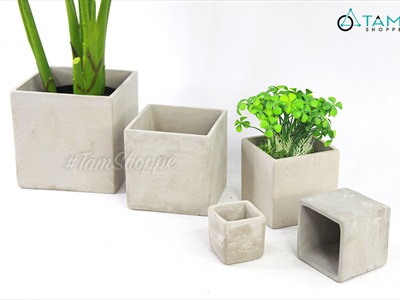 Chậu trồng cây xi măng vuông màu tự nhiên nhiều cỡ CTC-XIMANG-01