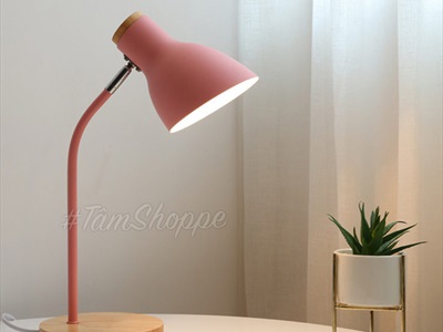 Đèn bàn học đế gỗ chụp phễu 5 màu Pastel Nordic Style DBH-DB-01