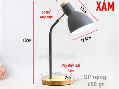 Đèn bàn học đế gỗ chụp phễu 5 màu Pastel Nordic Style DBH-DB-01