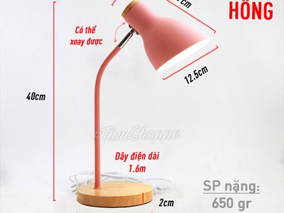 Đèn bàn học đế gỗ chụp phễu 5 màu Pastel Nordic Style DBH-DB-01