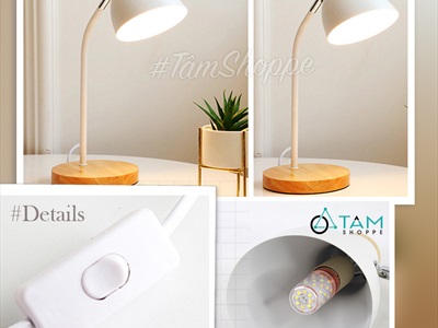 Đèn bàn học đế gỗ chụp phễu 5 màu Pastel Nordic Style DBH-DB-01