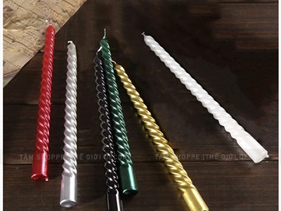 Hộp 4 cây nến taper xoắn màu nhủ sang trọng [Cao 25cm - cháy 4h] NEN-TAPER-01