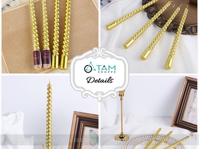 Hộp 4 cây nến taper xoắn màu nhủ sang trọng [Cao 25cm - cháy 4h] NEN-TAPER-01