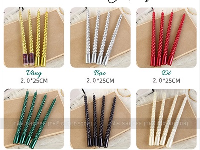 Hộp 4 cây nến taper xoắn màu nhủ sang trọng [Cao 25cm - cháy 4h] NEN-TAPER-01