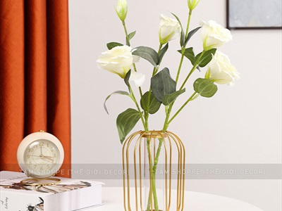Lọ hoa kim loại vàng gold lõi trong suốt [xi mạ - sáng đẹp] BINHLOHOA-02