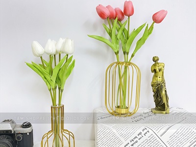 Lọ hoa kim loại vàng gold lõi trong suốt [xi mạ - sáng đẹp] BINHLOHOA-02
