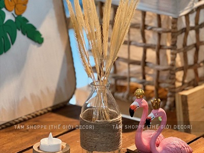 Chai thủy tinh quấn dây thừng dáng bom nút bần cao 13cm [3 kiểu chọn - Kèm nút] CHAILO-HM-01