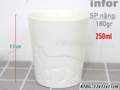 Ly gốm trắng hình cáo tuyết dập chìm LYTACH-02