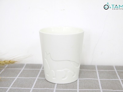 Ly gốm trắng hình cáo tuyết dập chìm LYTACH-02