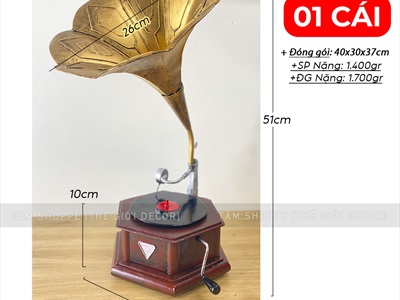 Mô hình máy phát nhạc loa kèn cổ điển cỡ lớn [Kim loại - Dày đẹp] MAYHAT-01