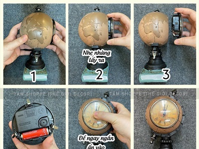 Mô hình quả địa cầu để bàn có đồng hồ Vintage MHVT-QDC-01
