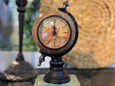 Mô hình quả địa cầu để bàn có đồng hồ Vintage MHVT-QDC-01