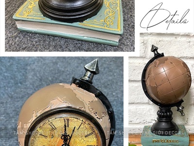 Mô hình quả địa cầu để bàn có đồng hồ Vintage MHVT-QDC-01