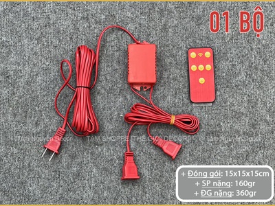 Bộ dây điện đỏ treo 2 lồng đèn có remote hẹn giờ [Dây dài - 220V 10W] DAYDIEN-01