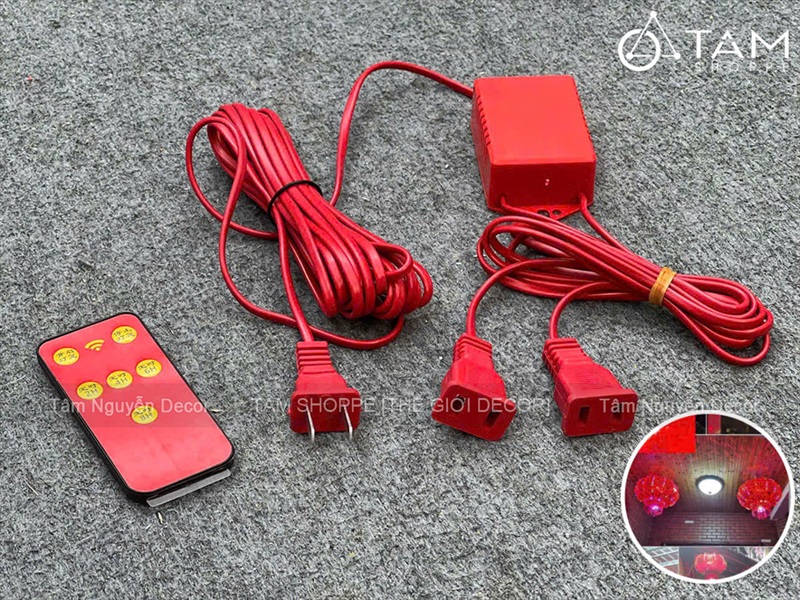 Bộ dây điện đỏ treo 2 lồng đèn có remote hẹn giờ [Dây dài - 220V 10W] DAYDIEN-01