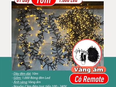Dây đèn Led Âu Mỹ pháo tiểu 10m 1000Led [Dây xanh - Chuẩn loại 01] DAYDEN-01