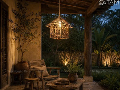 Đèn thả trần khung sắt quấn dây thừng Rustic [Nhiều kiểu - Full PK] DENTHATRAN-01