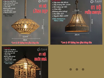 Đèn thả trần khung sắt quấn dây thừng Rustic [Nhiều kiểu - Full PK] DENTHATRAN-01