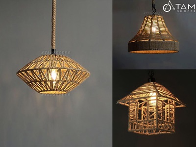 Đèn thả trần khung sắt quấn dây thừng Rustic [Nhiều kiểu - Full PK] DENTHATRAN-01