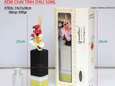 Bộ tinh dầu tự khuếch tán gốm vuông họa tiết caro 50ml